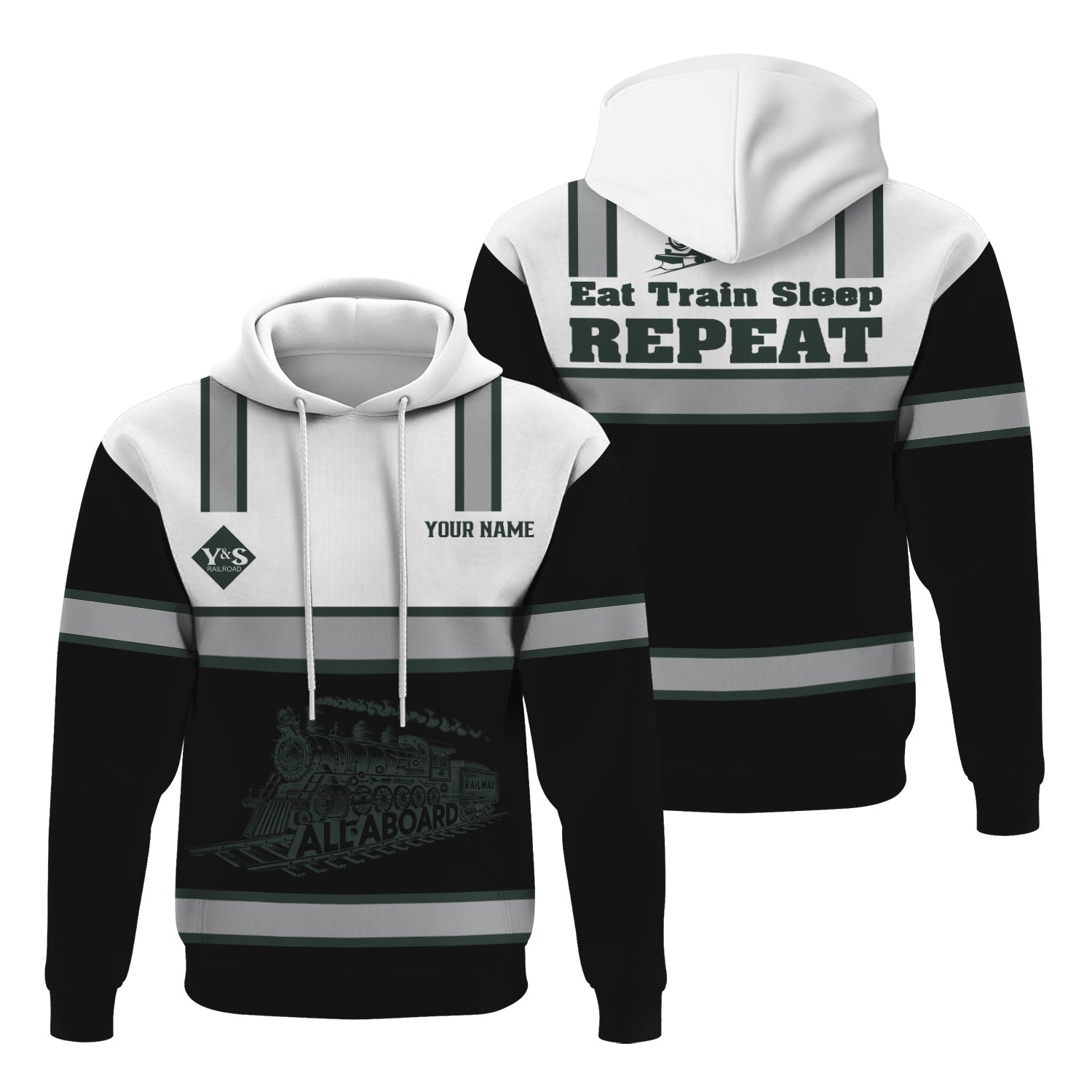Railspirit Custom Name Youngstown & Southern Railroad Hoodie Eat Train Sleep Repeat Printed Train Zip Hoodie