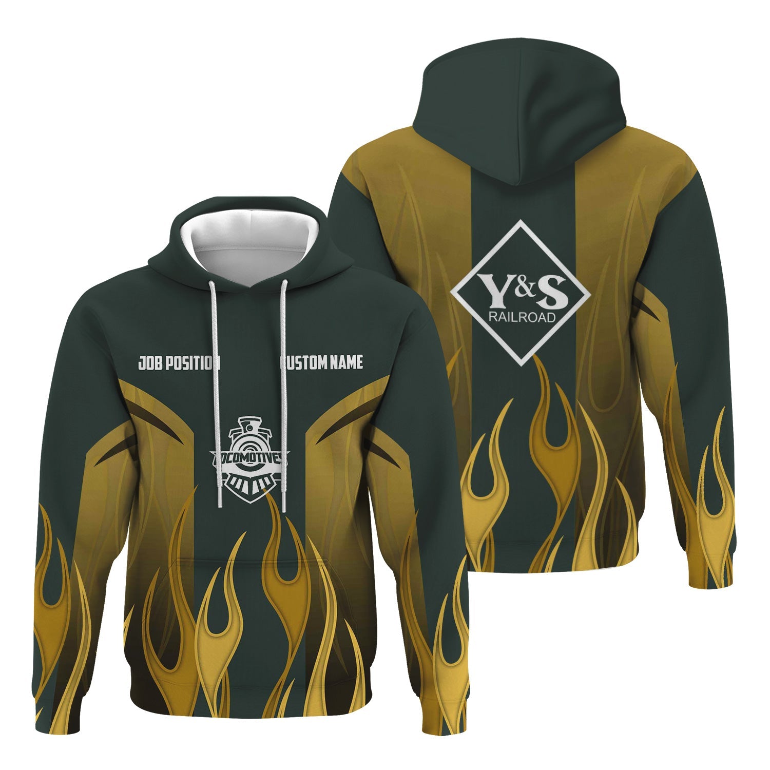 Railspirit Custom Name and Job Title Youngstown & Southern Railroad Hoodie Flame Graphic Train Zip Up Hoodie