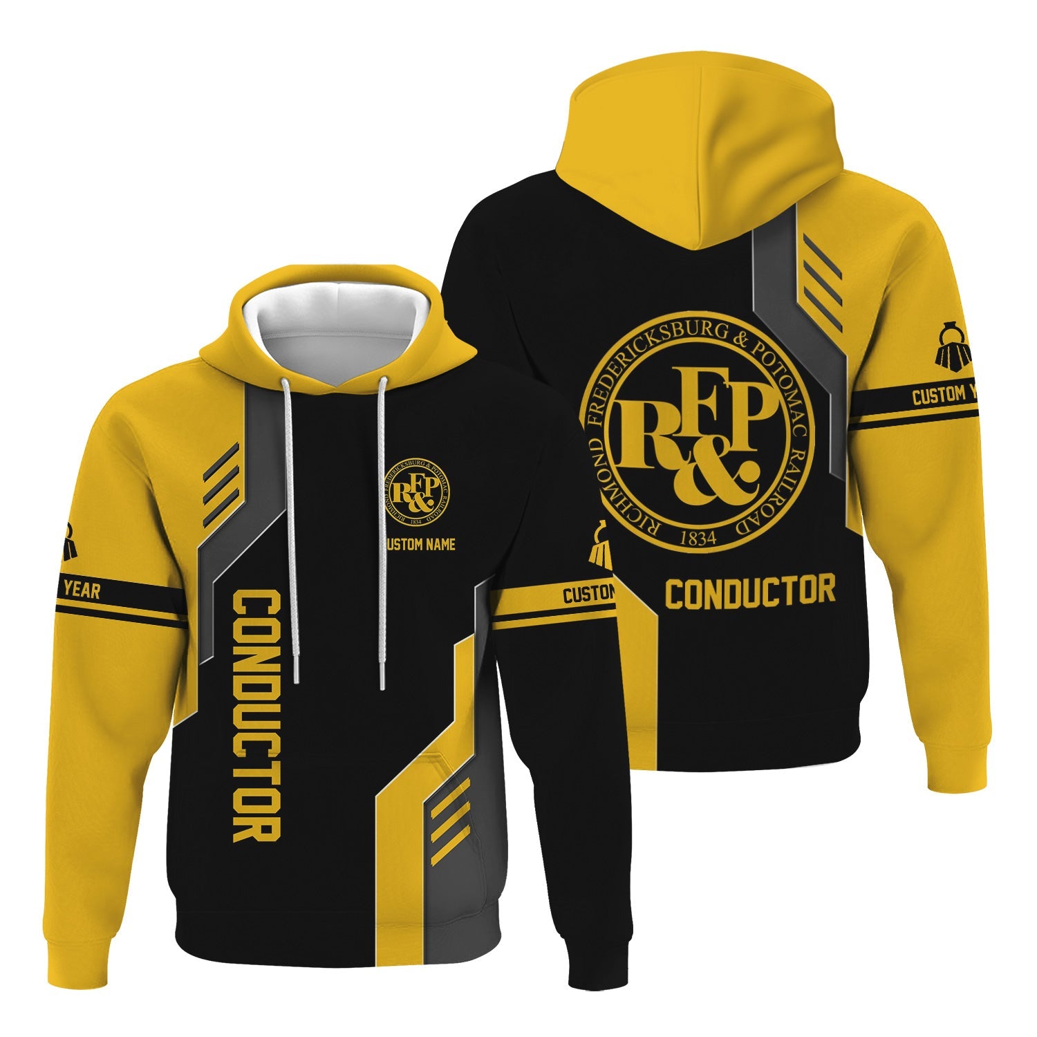 Railspirit Personalized Richmond, Fredericksburg And Potomac Railroad Hoodie Unique Railway Style with Custom Job Train Zip Up Hoodie