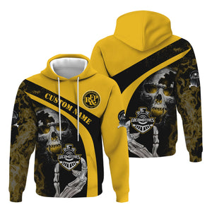 Railspirit Personalized Richmond, Fredericksburg And Potomac Railroad Hoodie Flame Skull Design Train Zip Up Hoodie for Locomotive Fans