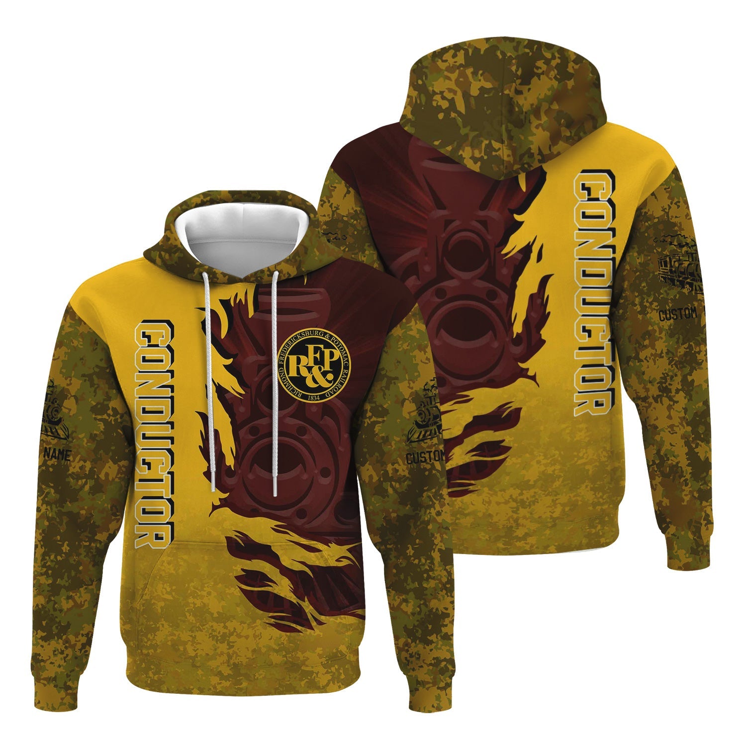 Railspirit Personalized Richmond, Fredericksburg And Potomac Railroad Hoodie Blazing Style with Custom Position Train Zip Up Hoodie