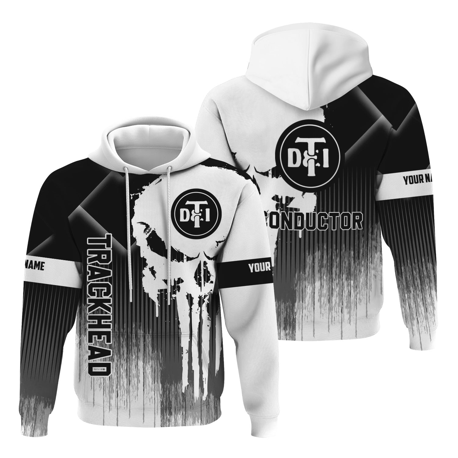 Railspirit Personalized Detroit Toledo And Ironton Railroad Hoodie Skull Design with Custom Job Train Zip Up Hoodie for Trackhead Crew