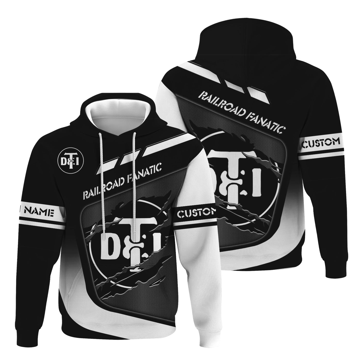 Railspirit Personalized Detroit Toledo And Ironton Railroad Hoodie Ripped Texture Style Train Zip Up Hoodie For Railroad Fanatic