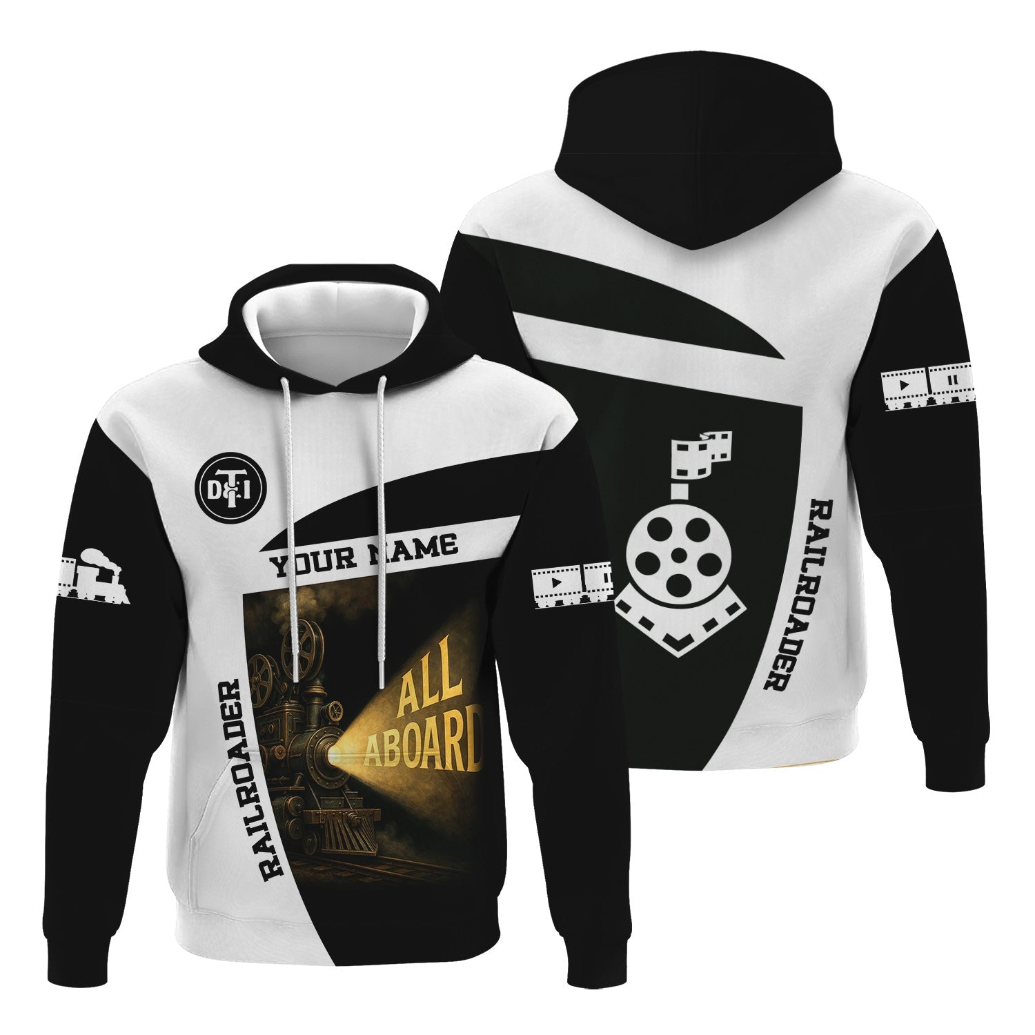 Railspirit Personalized Detroit Toledo And Ironton Railroad Hoodie All Aboard Steam Train Movie Projector Style Zip Up Hoodie