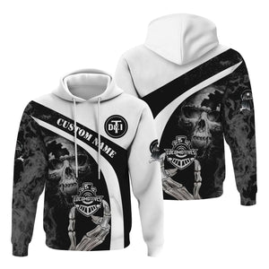 Railspirit Personalized Detroit Toledo And Ironton Railroad Hoodie Flame Skull Design Train Zip Up Hoodie for Locomotive Fans