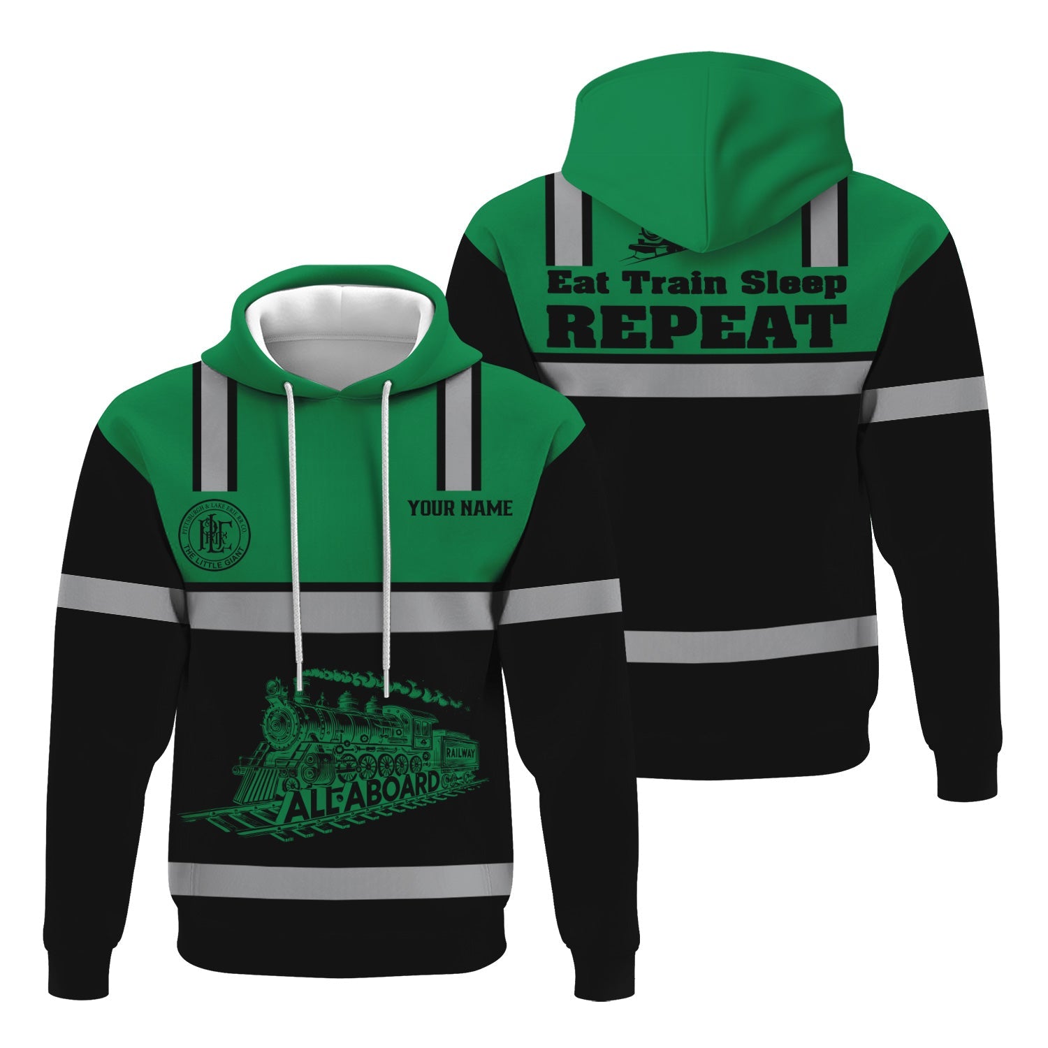 Railspirit Custom Name Pittsburgh And Lake Erie Railroad Hoodie Eat Train Sleep Repeat Printed Train Zip Hoodie