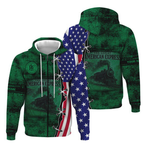 Railspirit Personalized Pittsburgh And Lake Erie Railroad Hoodie Retro American Express Train With USA Flag Zip Up Hoodie