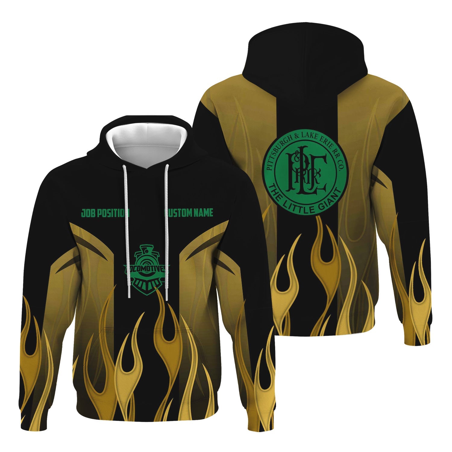 Railspirit Custom Name and Job Title Pittsburgh And Lake Erie Railroad Hoodie Flame Graphic Train Zip Up Hoodie