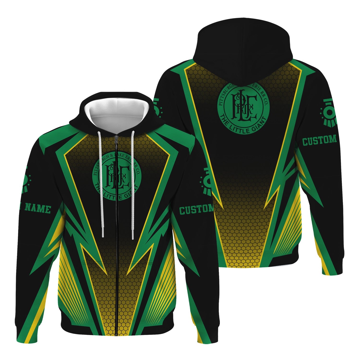 Railspirit Personalized Pittsburgh And Lake Erie Railroad Hoodie Lightning Graphic Style Zip Up Hoodie Gift Idea For Train Lover