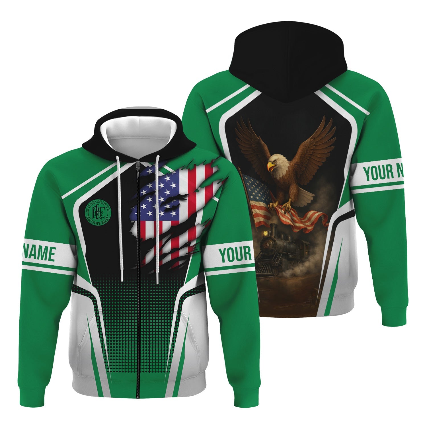 Railspirit Personalized Pittsburgh And Lake Erie Railroad Hoodie American Eagle Vintage Train Zip Up Hoodie