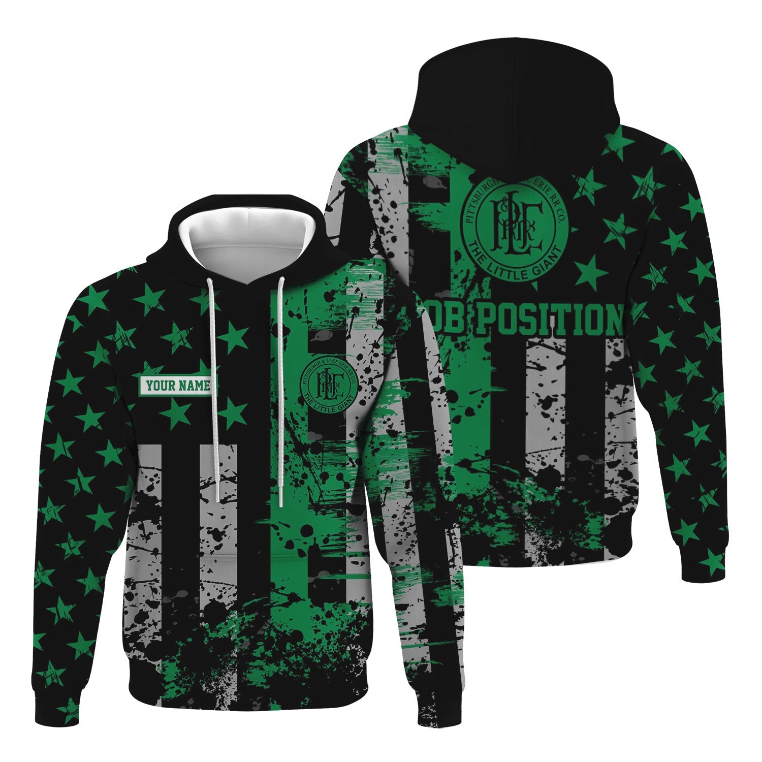 Railspirit Personalized Pittsburgh And Lake Erie Railroad Hoodie Artistic Paint American Flag Style Train Zip Up Hoodie