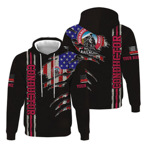 Railspirit Personalized Durango And Silverton Narrow Gauge Railroad Hoodie USA Flag Claw Art with Custom Job Train Zip Up Hoodie