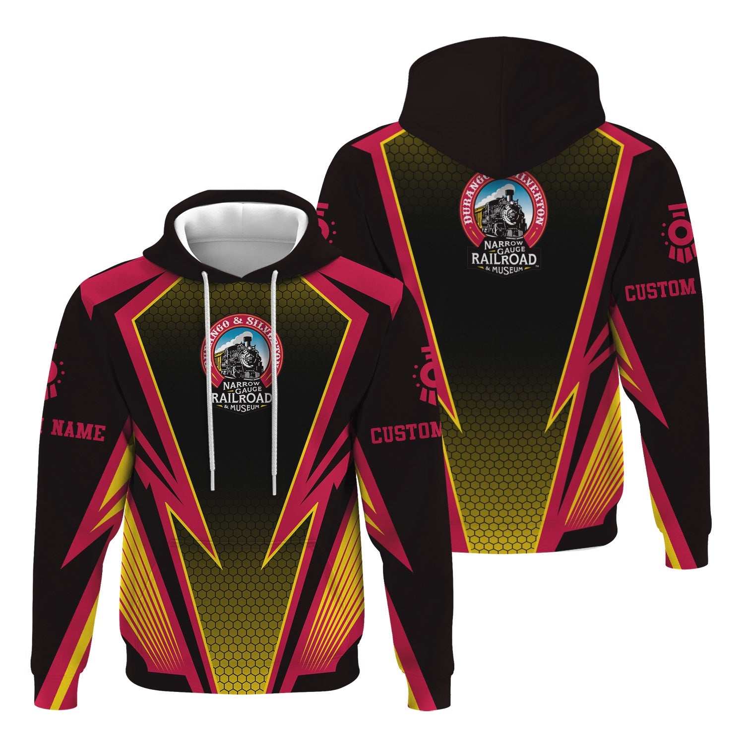 Railspirit Personalized Durango And Silverton Narrow Gauge Railroad Hoodie Lightning Graphic Style Zip Up Hoodie Gift Idea For Train Lover