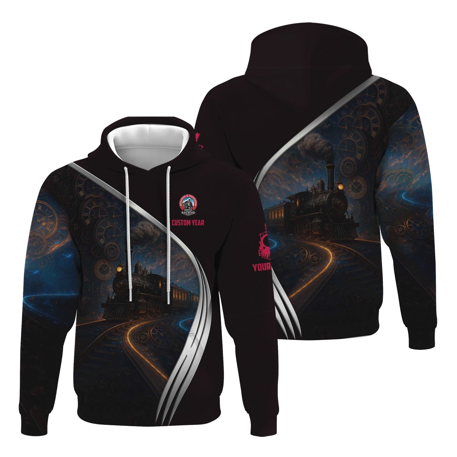 Railspirit Personalized Durango And Silverton Narrow Gauge Railroad Hoodie Steampunk Locomotive with Custom Year Train Zip Up Hoodie