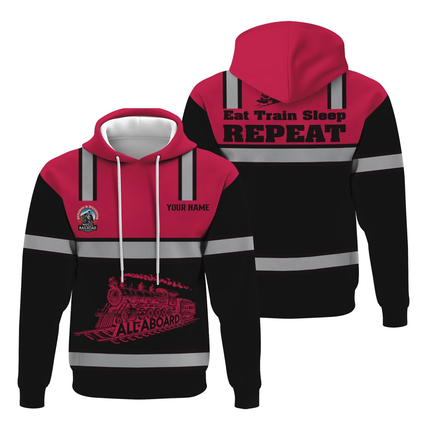 Railspirit Custom Name Durango And Silverton Narrow Gauge Railroad Hoodie Eat Train Sleep Repeat Printed Train Zip Hoodie