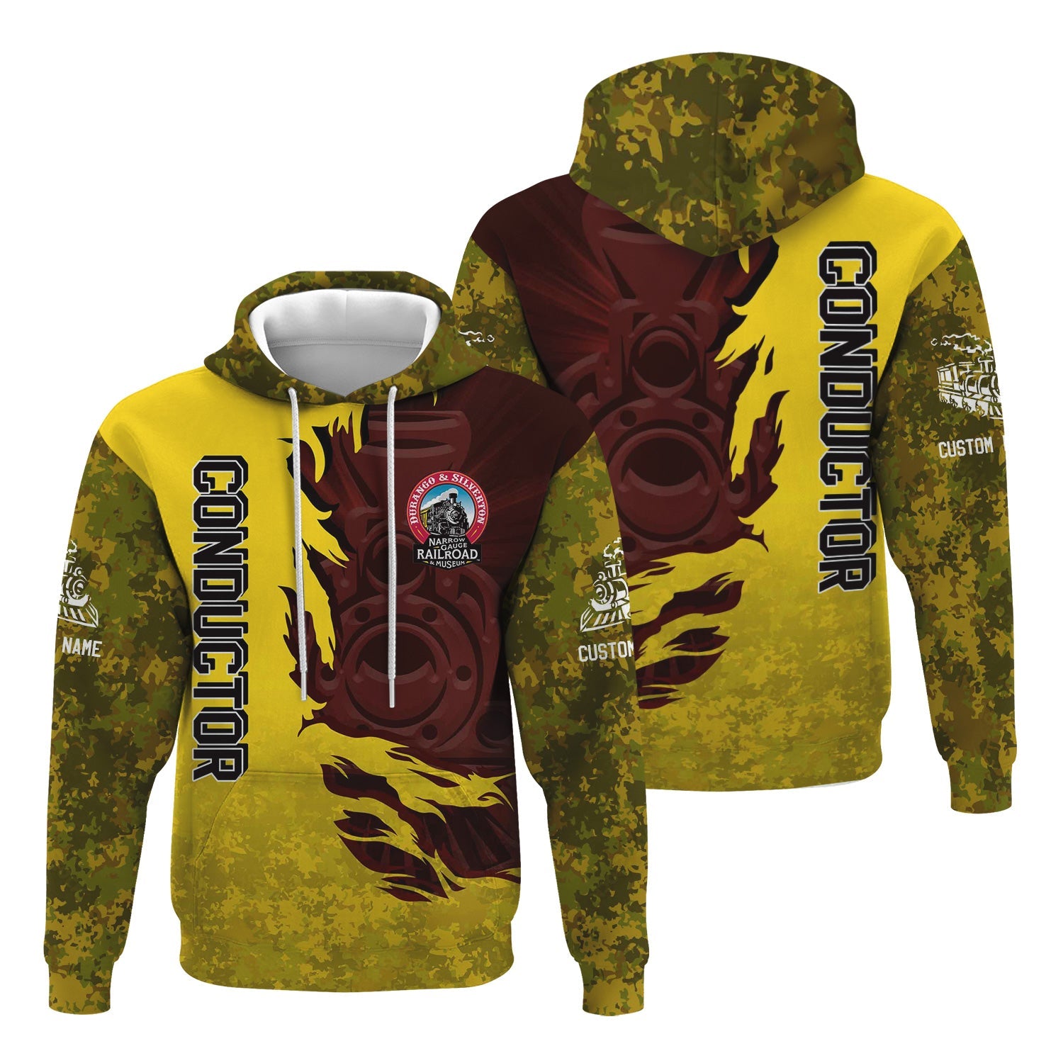 Railspirit Personalized Durango And Silverton Narrow Gauge Railroad Hoodie Blazing Style with Custom Position Train Zip Up Hoodie