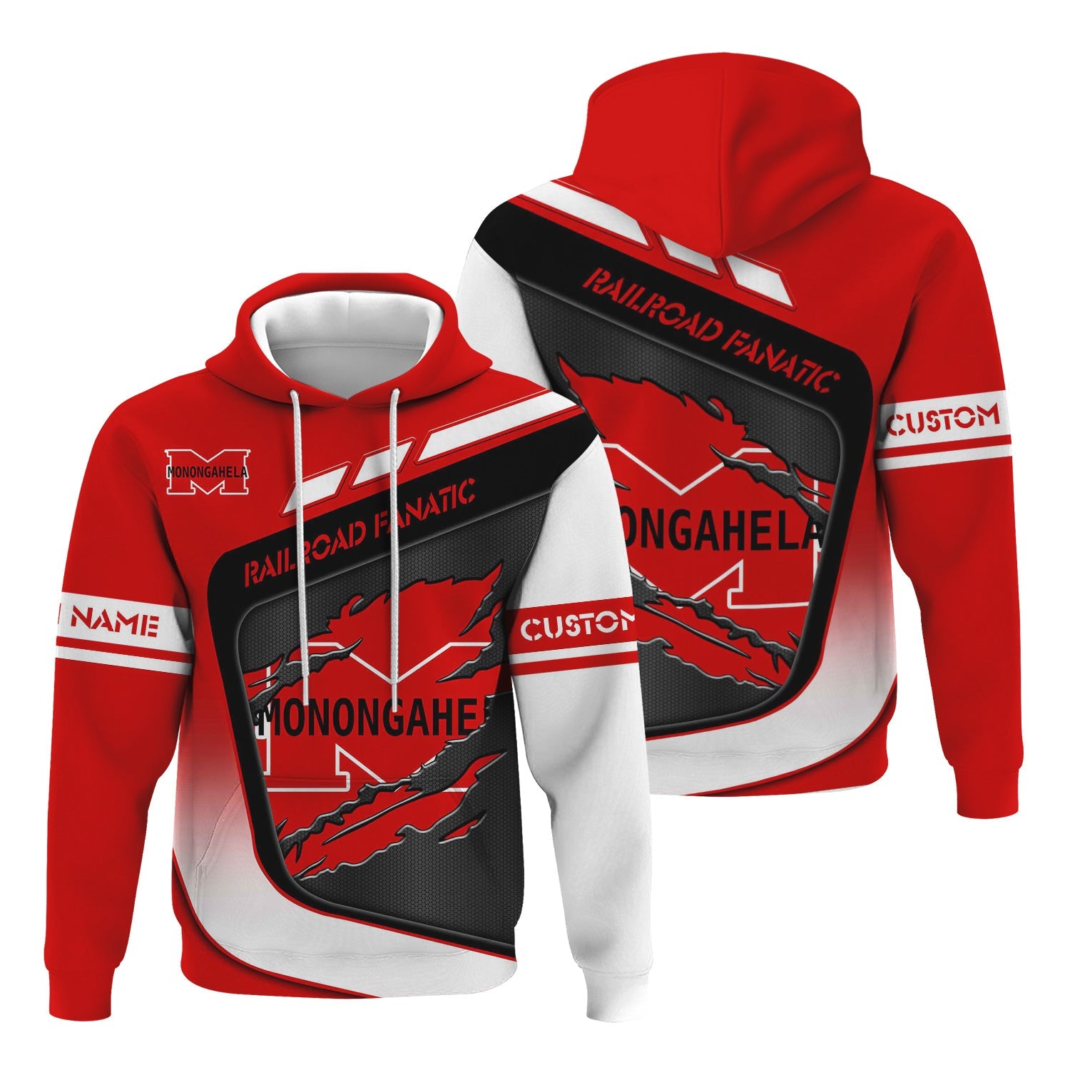 Railspirit Personalized Monongahela Railroad Hoodie Ripped Texture Style Train Zip Up Hoodie For Railroad Fanatic