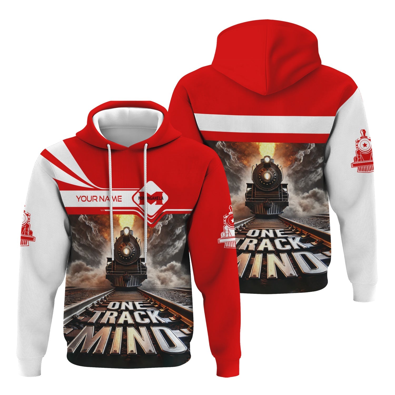 Railspirit Personalized Monongahela Railroad Hoodie One Track Mind Train Printed ZIp Up Hoodie