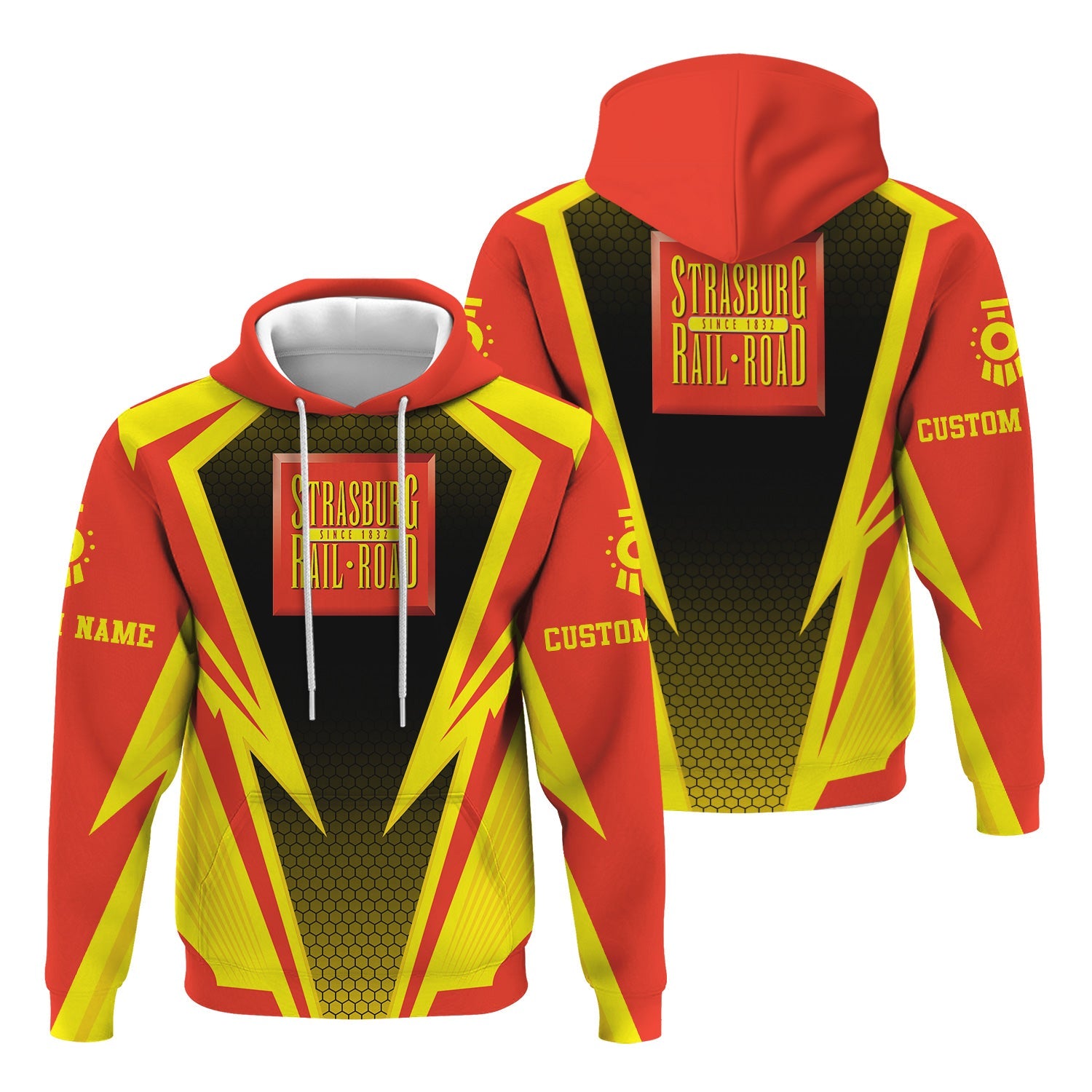 Railspirit Personalized Strasburg Railroad Hoodie Lightning Graphic Style Zip Up Hoodie Gift Idea For Train Lover