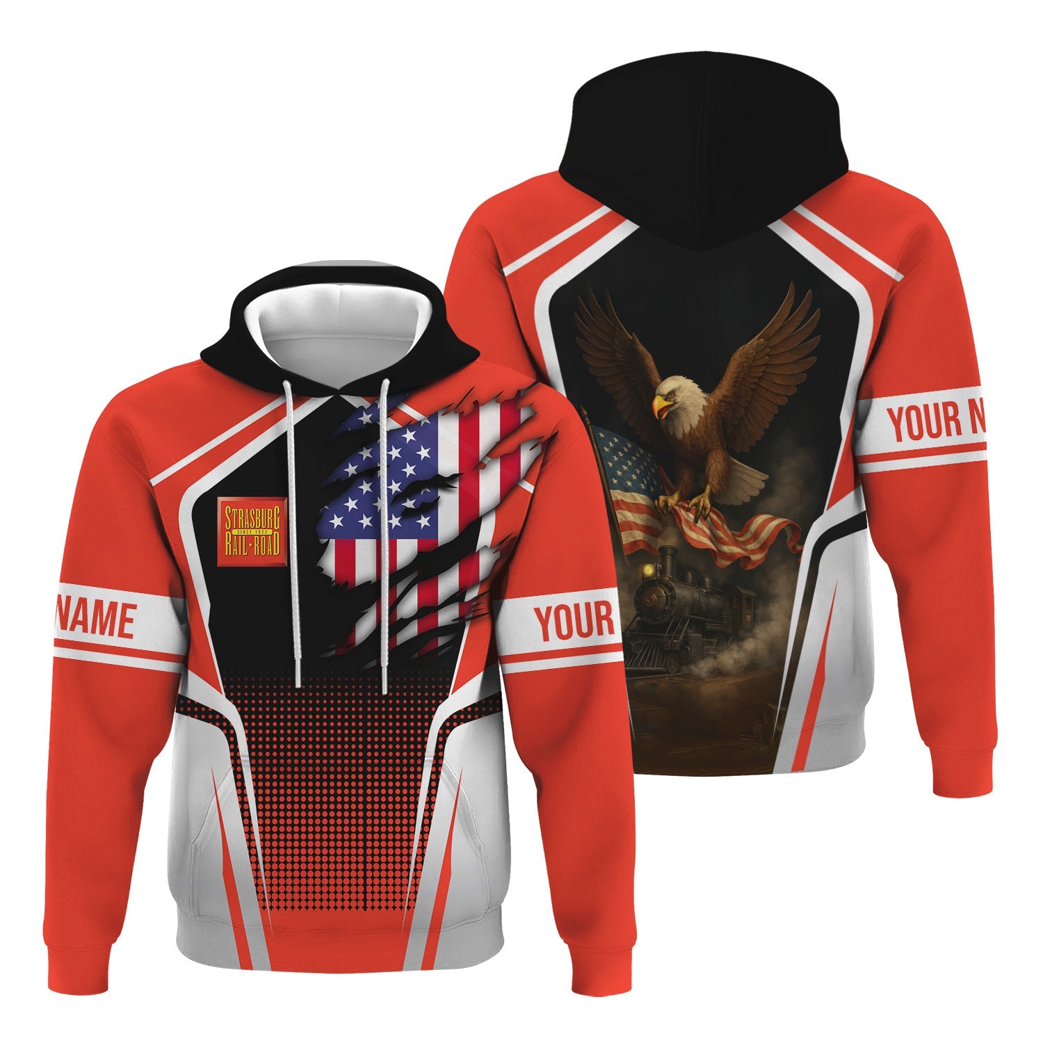 Railspirit Personalized Strasburg Railroad Hoodie American Eagle Vintage Train Zip Up Hoodie
