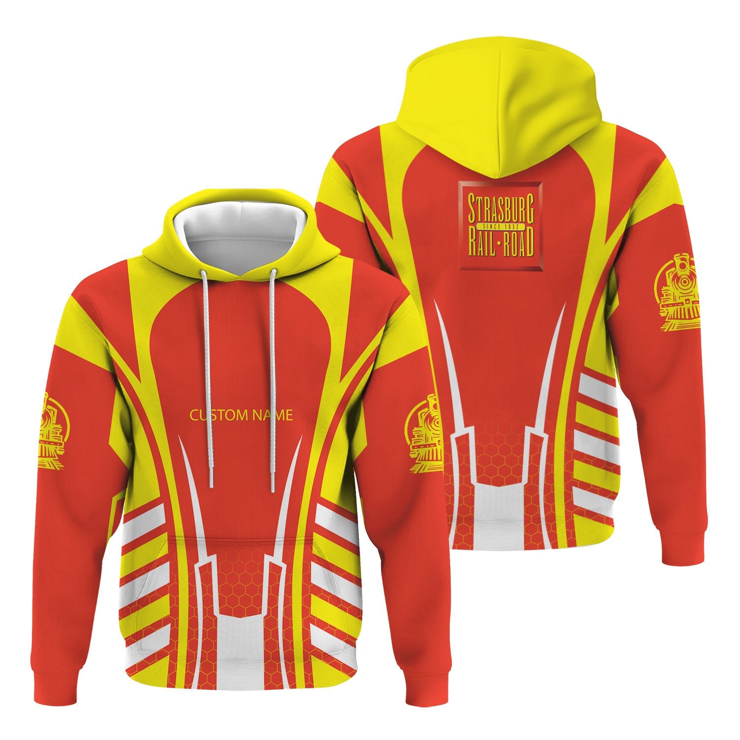 Railspirit Personalized Strasburg Railroad Hoodie Striped Railroad Style Train Zip Up Hoodie All Over Print