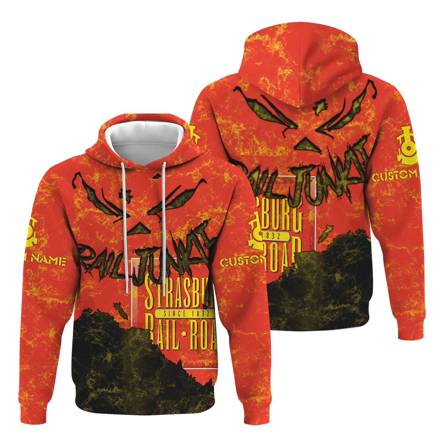Railspirit Personalized Strasburg Railroad Hoodie Torn Graphic Style Train Zip Up Hoodie For Rail Junkie