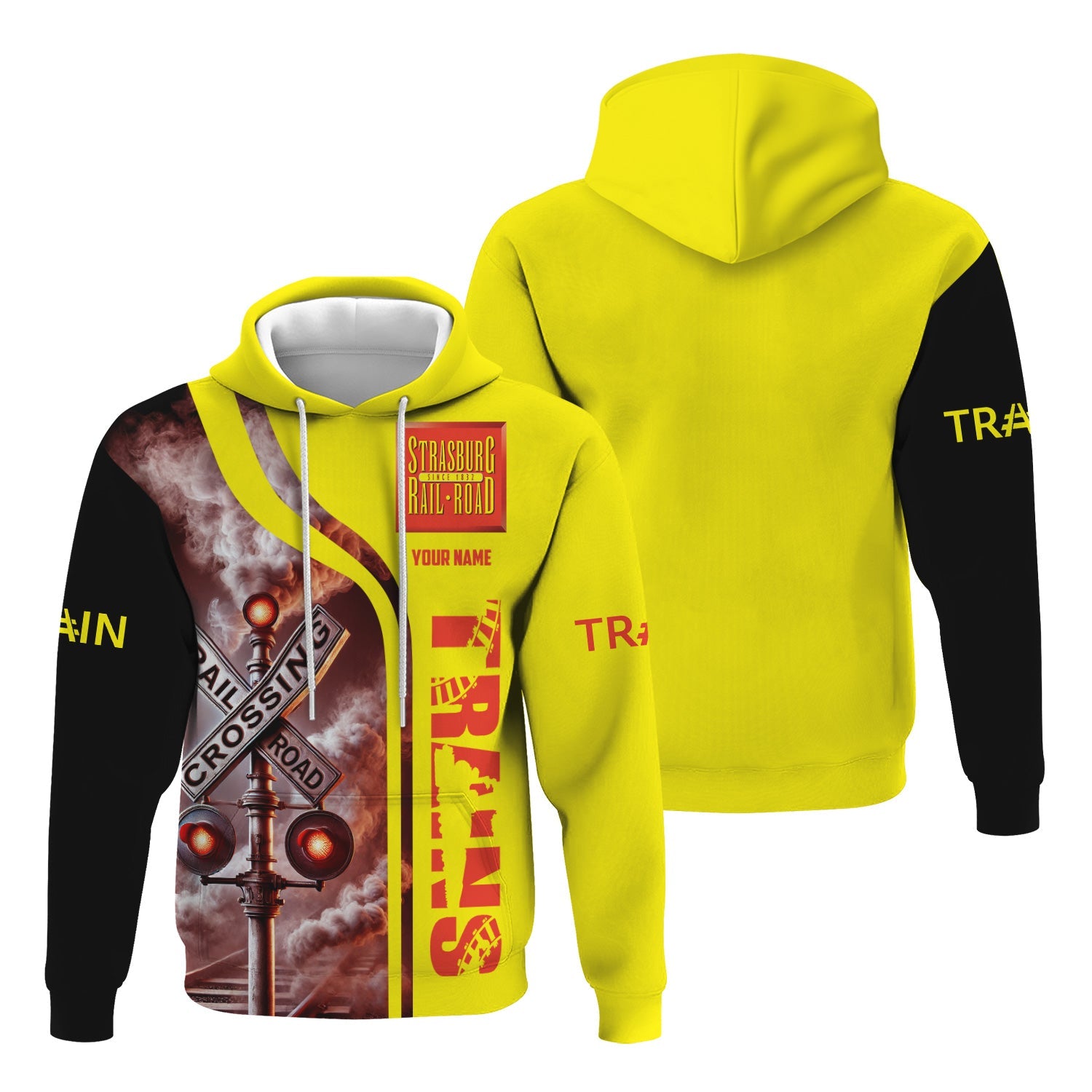 Railspirit Custom Name Strasburg Railroad Hoodie Railroad Crossing Sign Printed Zip Hoodie