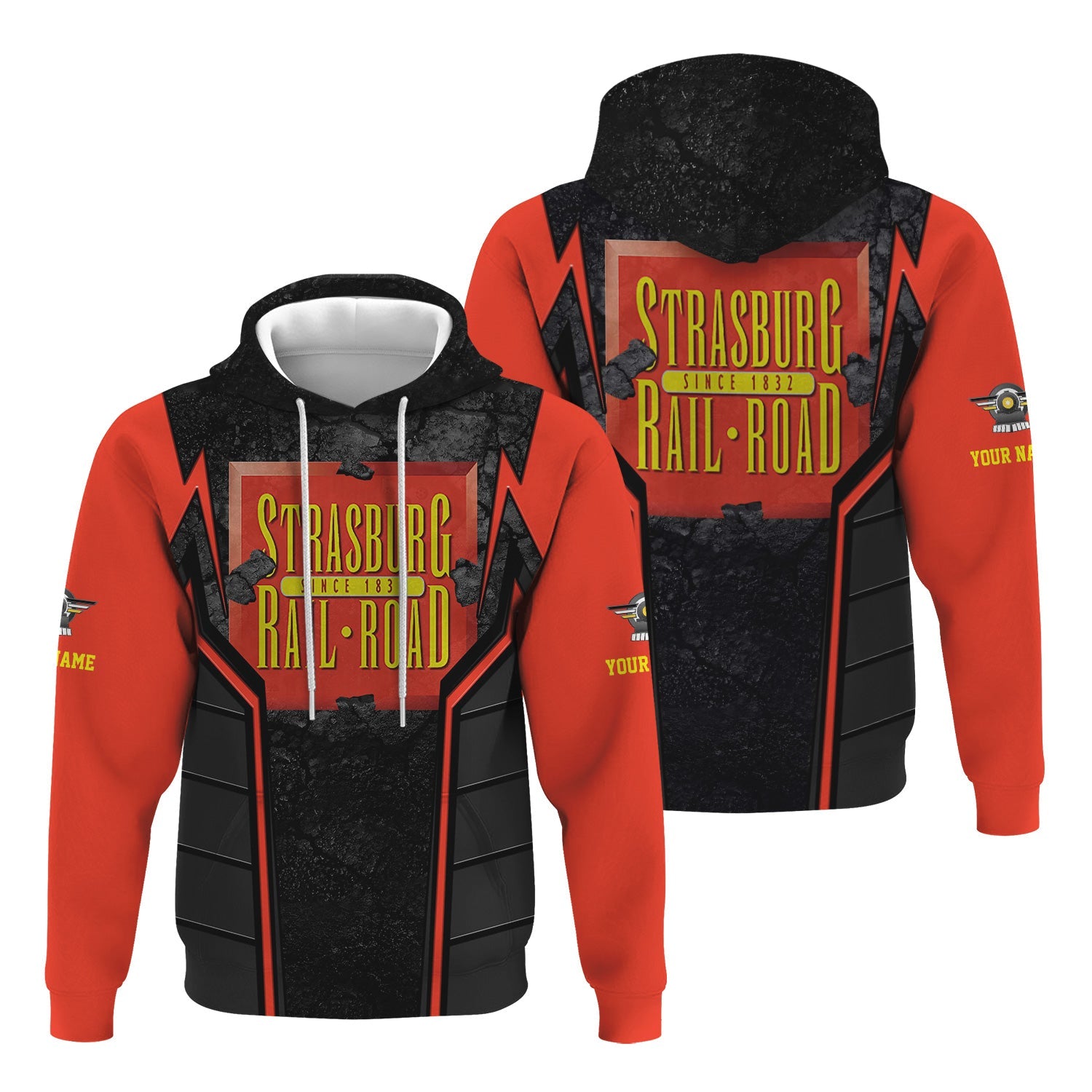 Railspirit Personalized Strasburg Railroad Hoodie Cracked Metal Design Train Zip Up Hoodie for Rail Enthusiasts