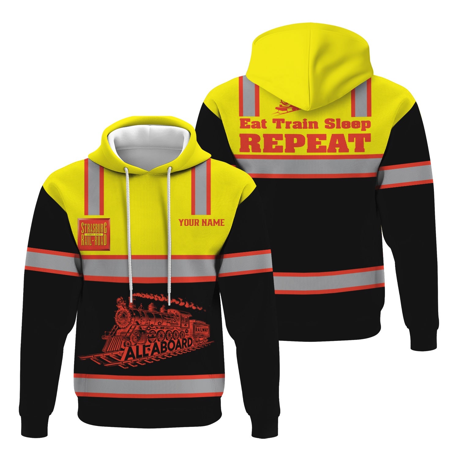 Railspirit Custom Name Strasburg Railroad Hoodie Eat Train Sleep Repeat Printed Train Zip Hoodie