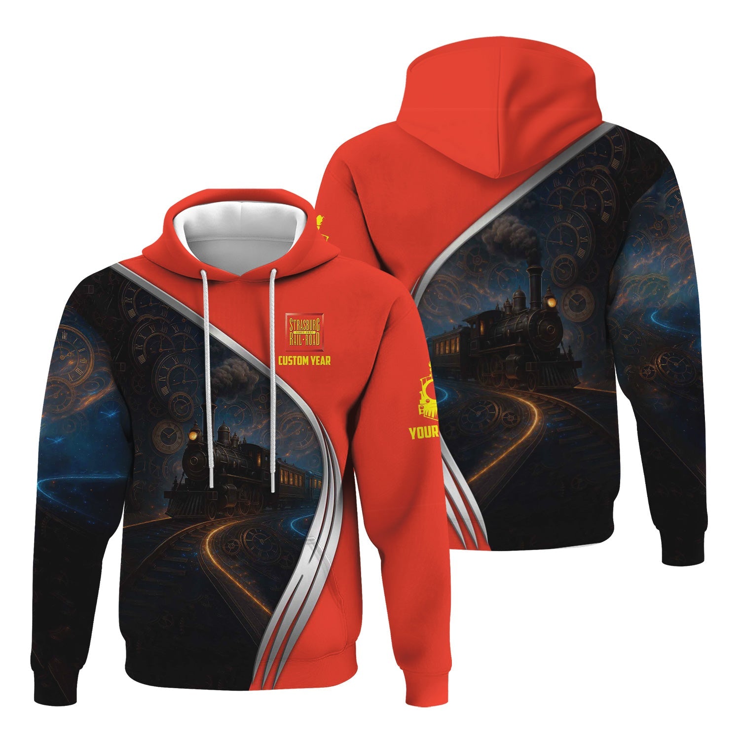 Railspirit Personalized Strasburg Railroad Hoodie Steampunk Locomotive with Custom Year Train Zip Up Hoodie