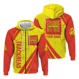 Railspirit Personalized Strasburg Railroad Hoodie Crackle Texture Style Train Zip Up Hoodie For Trackhead