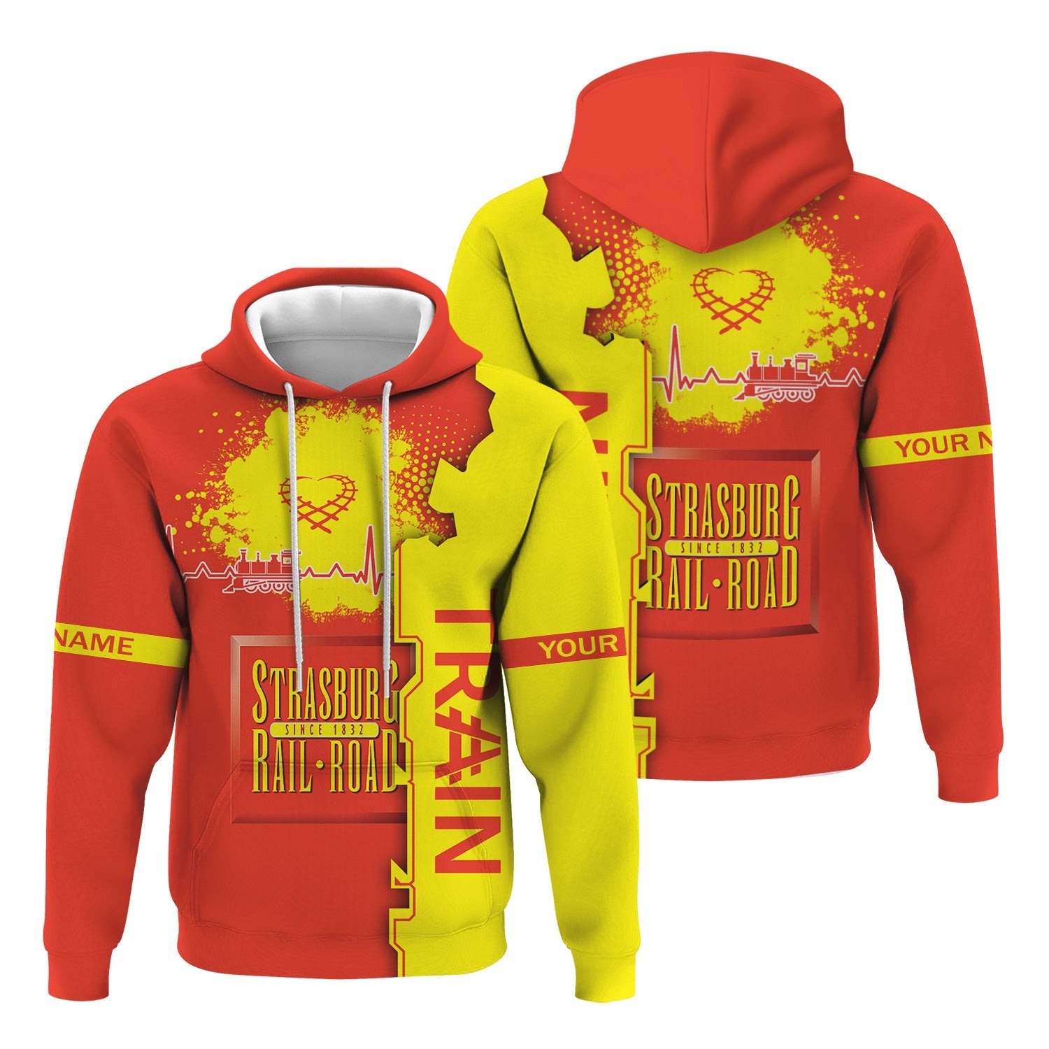 Railspirit Personalized Strasburg Railroad Hoodie Engine Heartbeat and Track Love Style Zip Up Hoodie Gift Idea For Train Lovers