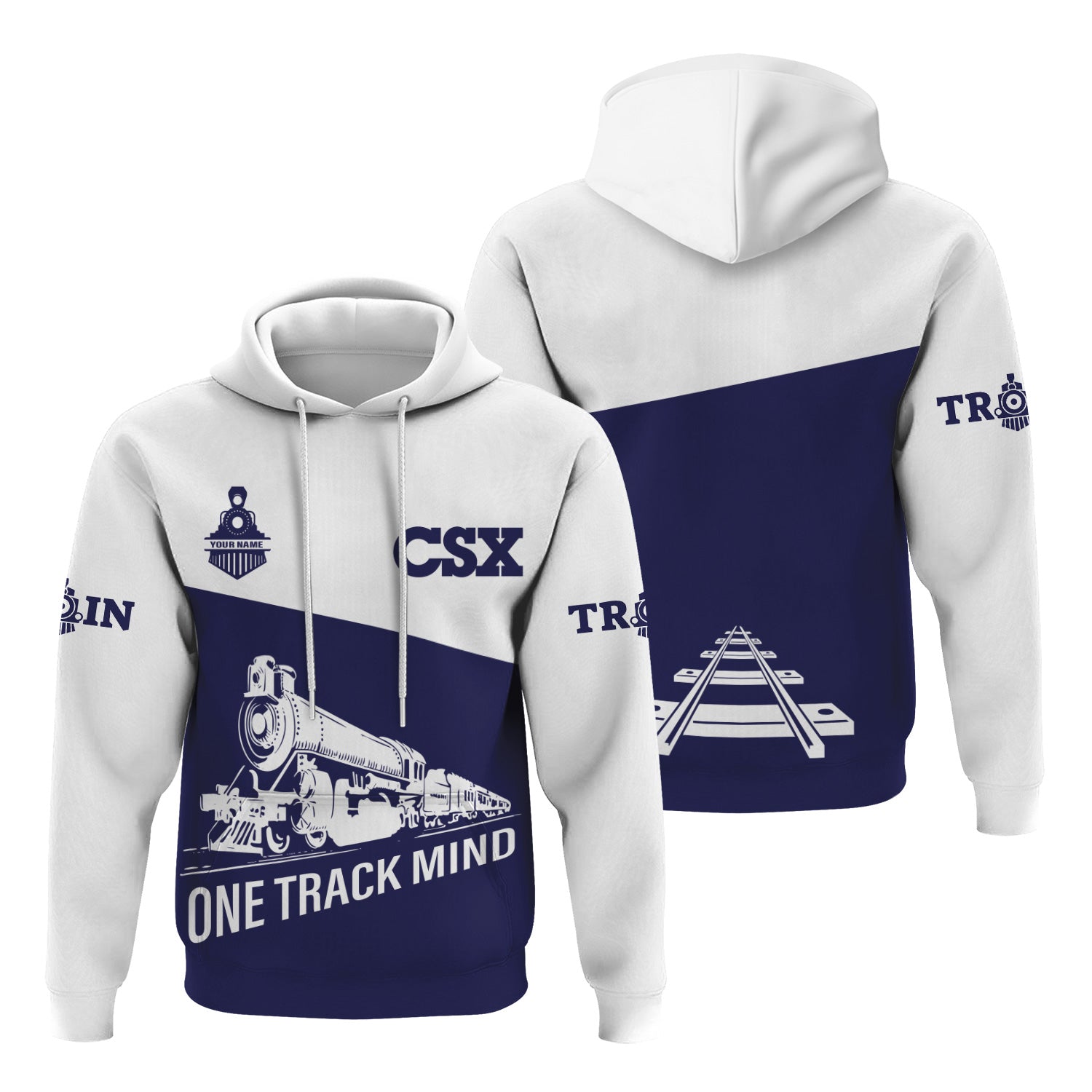Railspirit Custom Name CSX Transportation Railroad Hoodie One Track Mind Printed Zip Hoodie