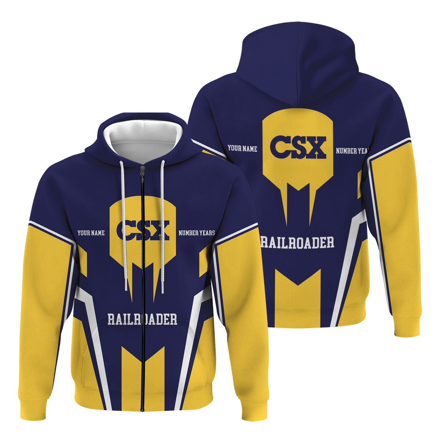 Railspirit Personalized CSX Transportation Railroad Hoodie Custom Year Railroader Zip Up Hoodie Gift Idea For Train Lover
