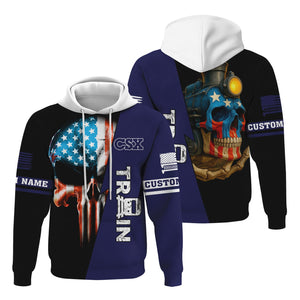 Railspirit Personalized CSX Transportation Railroad Hoodie Train Skull American Flag Zip Up Hoodie All Over Print