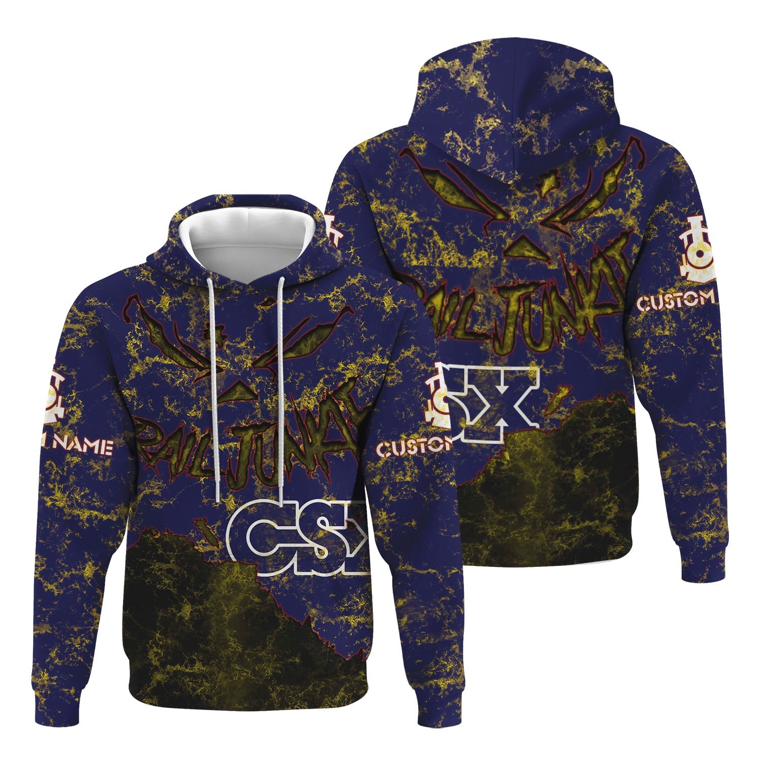 Railspirit Personalized CSX Transportation Railroad Hoodie Torn Graphic Style Train Zip Up Hoodie For Rail Junkie