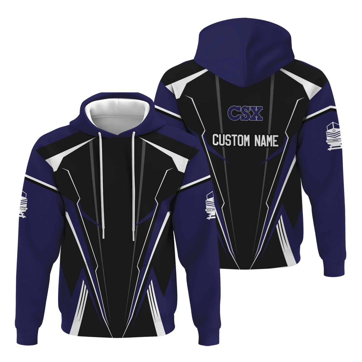 Railspirit Personalized CSX Transportation Railroad Hoodie Lightning-Edge Design Train Zip Up Hoodie For Railroad Lovers