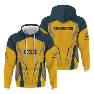 Railspirit Personalized CSX Transportation Railroad Hoodie Futuristic Design with Custom Job Train Zip Up Hoodie