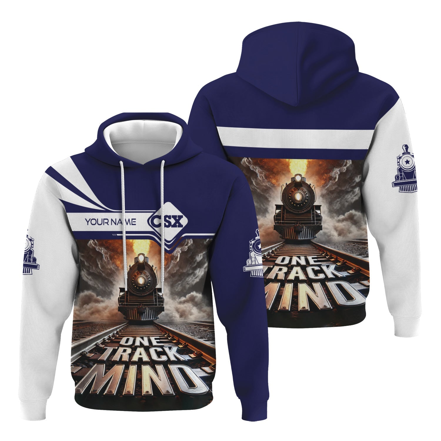 Railspirit Personalized CSX Transportation Railroad Hoodie One Track Mind Train Printed ZIp Up Hoodie