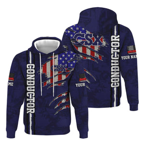 Railspirit Personalized CSX Transportation Railroad Hoodie USA Flag Claw Art with Custom Job Train Zip Up Hoodie