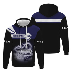 Railspirit Custom Name CSX Transportation Railroad Hoodie American Train Ticket Printed Zip Hoodie