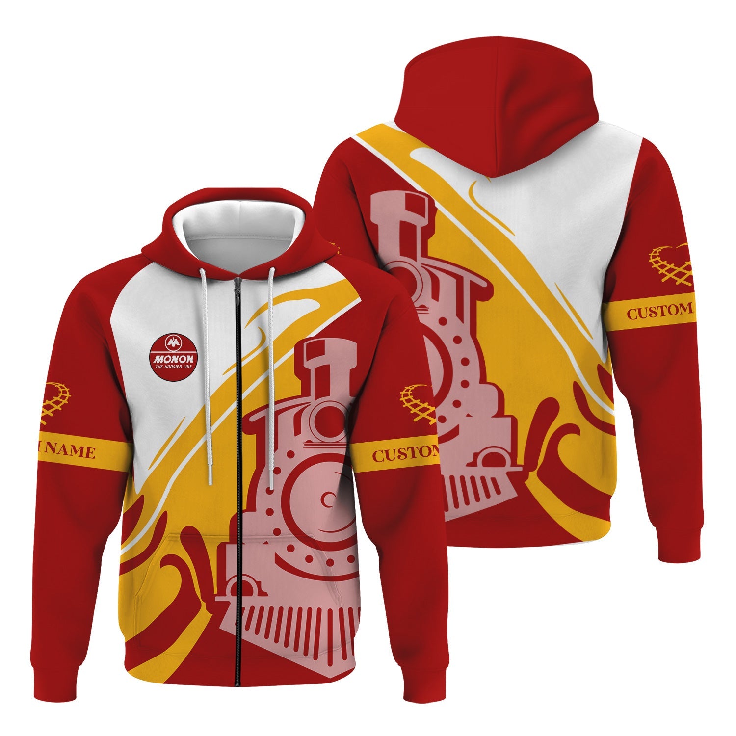 Railspirit Personalized Monon Railroad Hoodie Flame-Inspired Style Zip Up Hoodie Gift Idea For Train Lovers