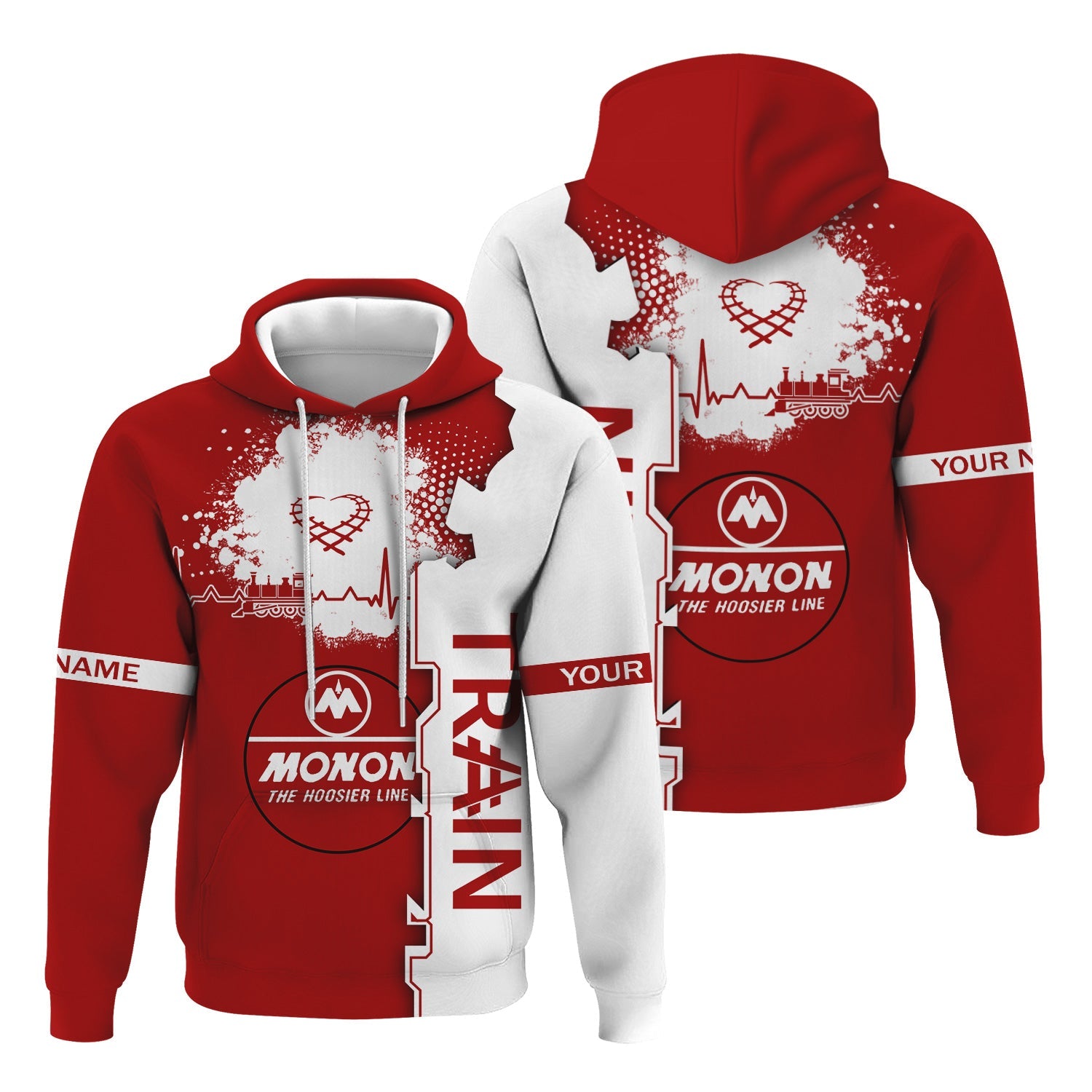 Railspirit Personalized Monon Railroad Hoodie Engine Heartbeat and Track Love Style Zip Up Hoodie Gift Idea For Train Lovers