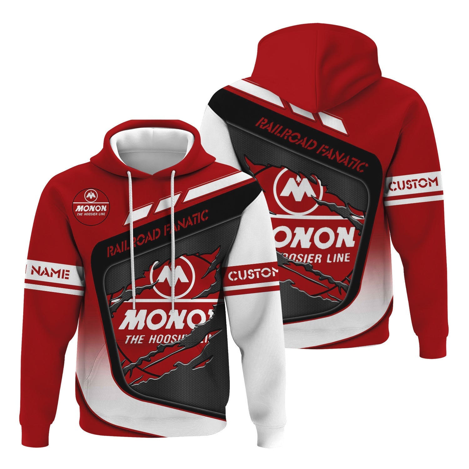 Railspirit Personalized Monon Railroad Hoodie Ripped Texture Style Train Zip Up Hoodie For Railroad Fanatic