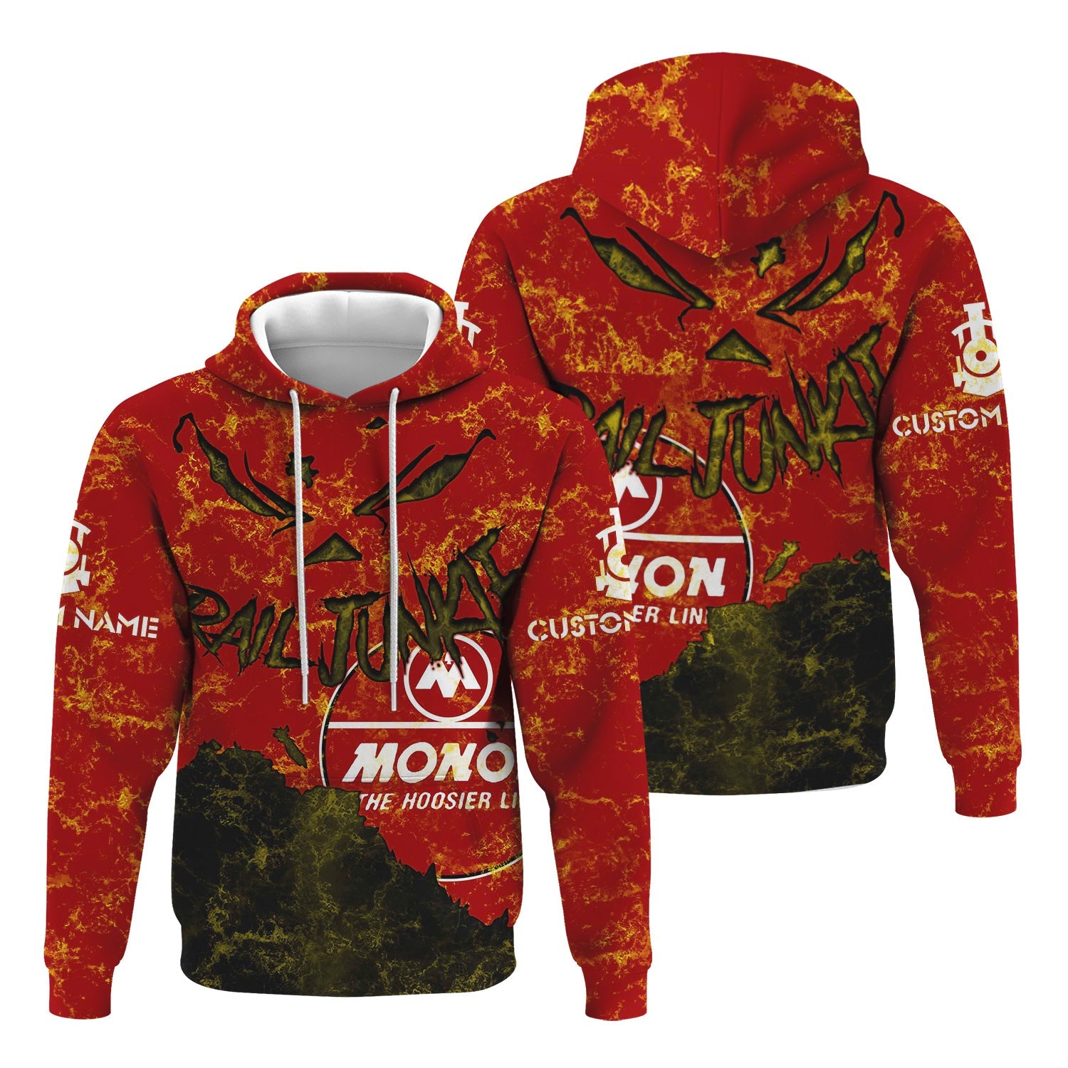 Railspirit Personalized Monon Railroad Hoodie Torn Graphic Style Train Zip Up Hoodie For Rail Junkie