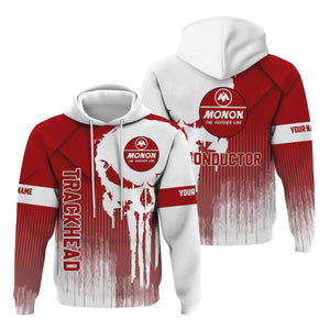 Railspirit Personalized Monon Railroad Hoodie Skull Design with Custom Job Train Zip Up Hoodie for Trackhead Crew
