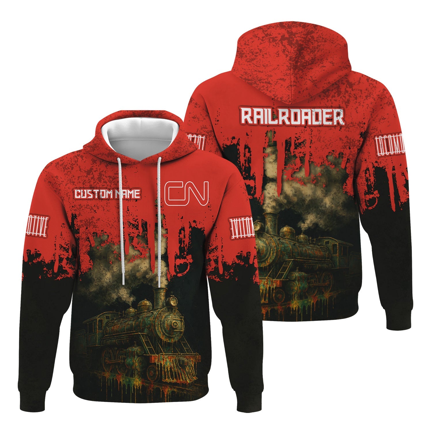 Railspirit Personalized Canadian National Railroad Hoodie Vintage Train Art Style Zip Up Hoodie For Locomotive Fans