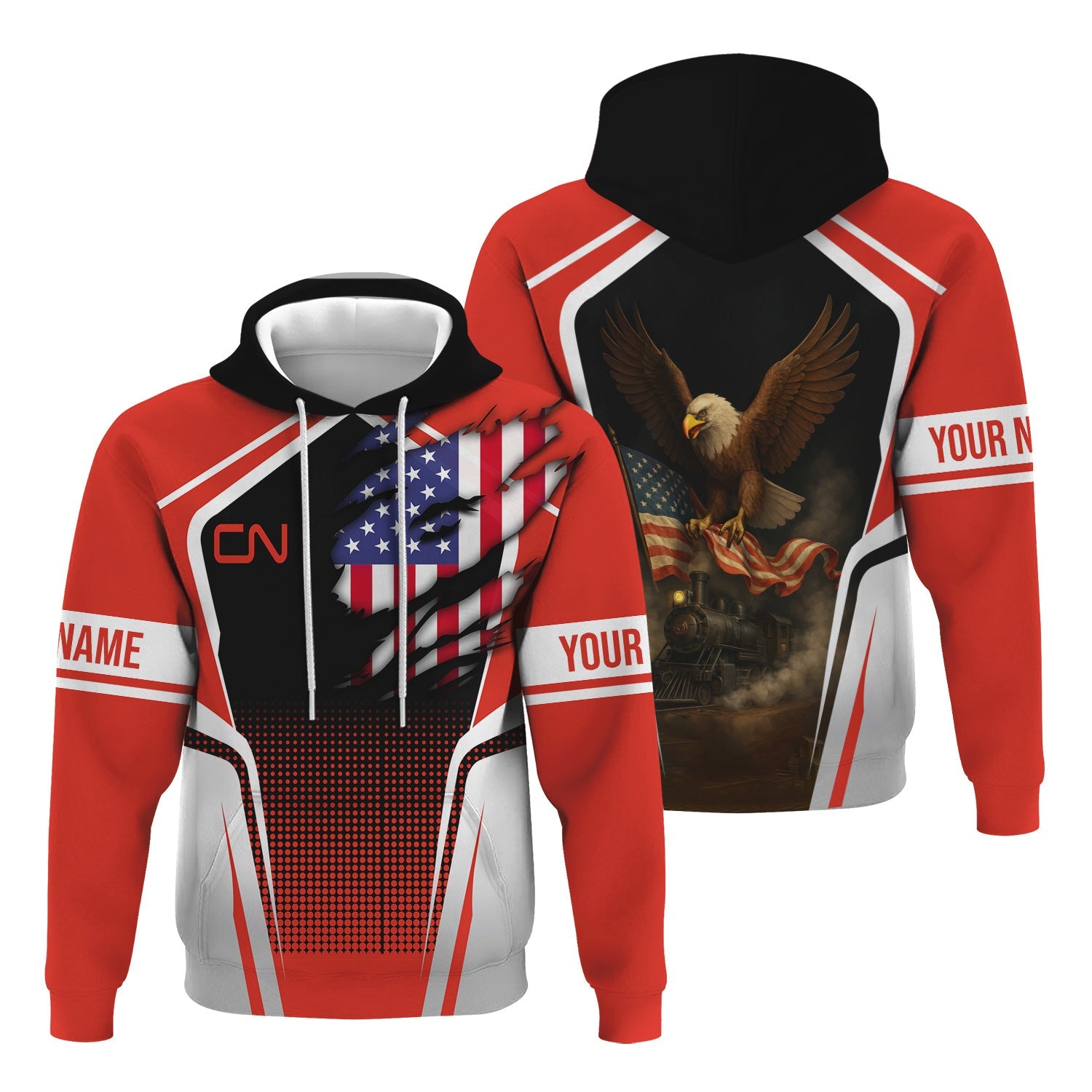 Railspirit Personalized Canadian National Railroad Hoodie American Eagle Vintage Train Zip Up Hoodie
