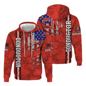 Railspirit Personalized Canadian National Railroad Hoodie USA Flag Claw Art with Custom Job Train Zip Up Hoodie