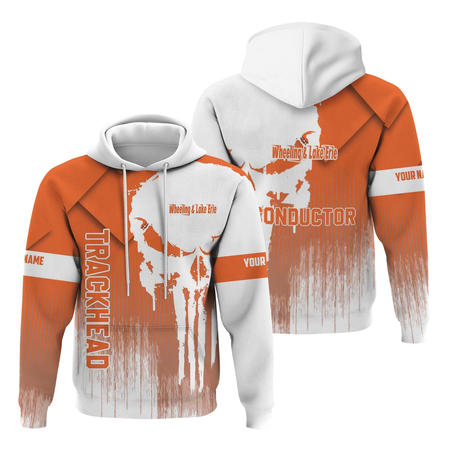 Railspirit Personalized Wheeling And Lake Erie Railroad Hoodie Skull Design with Custom Job Train Zip Up Hoodie for Trackhead Crew